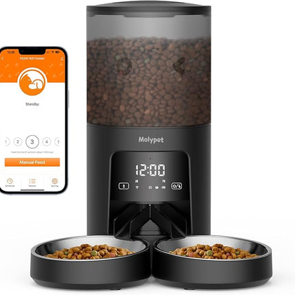 Automatic Cat Feeder 2 Cats - 5G WiFi Pet Feeder with APP Control, 6L Dry Food Dog Feeder with Blockage Alarms, 1-10 Meals Per Day