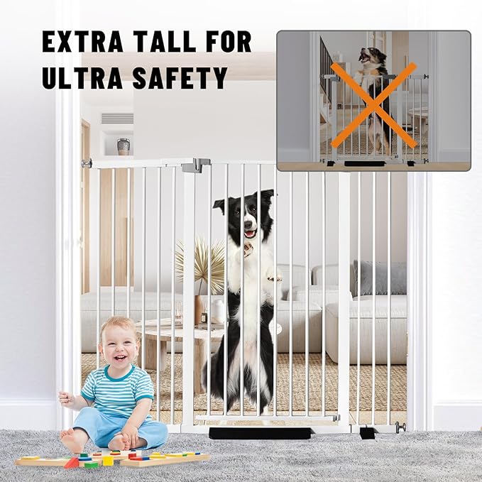 41" Tall Safety Pet Gate,Adjustable 29.92"-43.71" Wide,No Drilling Pressure Mount Kit,Auto Close Cat Gate Suitable for Stairs,Doorways,White (29.92"-43.71" W)