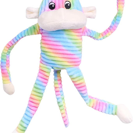 ZippyPaws - Spencer The Crinkle Monkey Dog Toy, Squeaker and Crinkle Plush Toy - Rainbow, Large