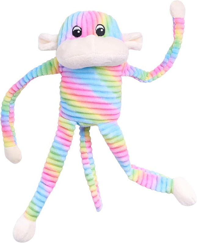 ZippyPaws - Spencer The Crinkle Monkey Dog Toy, Squeaker and Crinkle Plush Toy - Rainbow, Large