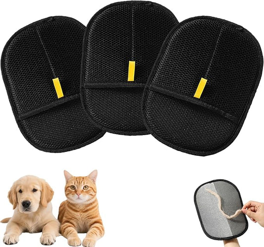 3 Pack Pet Hair Removal Gloves - Reusable Electrostatic Pet Hair Remover Glove for Cats & Dogs, Double-Sided Magic Grooming Glove for Furniture, Car Seats, Carpets & Clothing (3Pcs-Black)