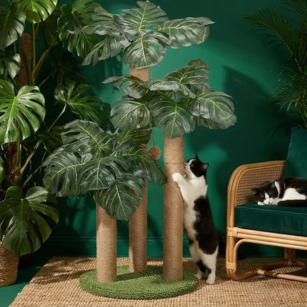 31.5Inch Cat Scratching Post,Cat Scratcher Tree with 3 Scratching Poles & 2 Interactive Dangling Balls,Cats Scratching Posts for Indoor Kitten & Adult Cats