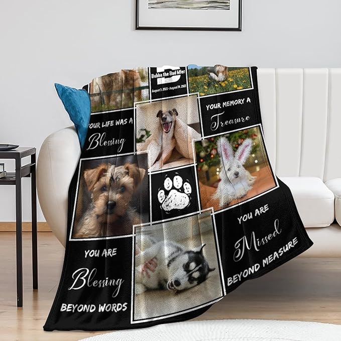 Custom Dog Memorial Gifts for Loss of Dog Cat, Personalized Dog Blankets with Photos, Pet Memorial Throw Blanket Gifts, Pet Loss Gifts, in Loving Memory Blanket for Dog Cat Lovers Dog Mom Dog Dad