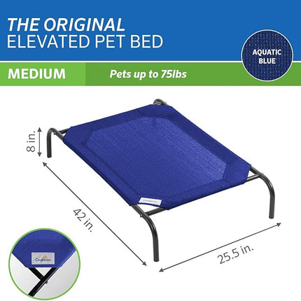 Coolaroo Original Elevated Dog Bed - Breathable Off-The-Ground Pet Bed with Cooling Fabric, Joint Relief & Moisture-Resistant Fabric, 100% Recyclable, Easy Clean, Aquatic Blue, Medium