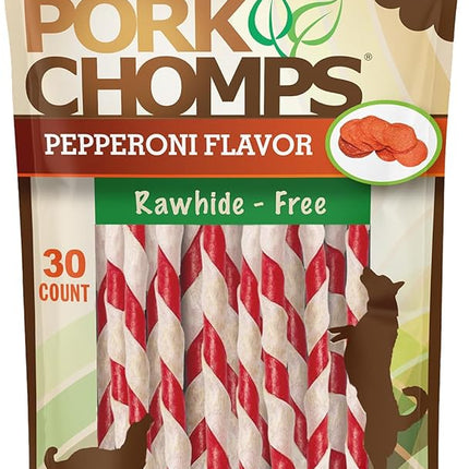 Pork Chomps Baked Pork Skin Dog Chews, 5-inch Mini Twists, Pepperoni Flavor Wrap, 30 Count