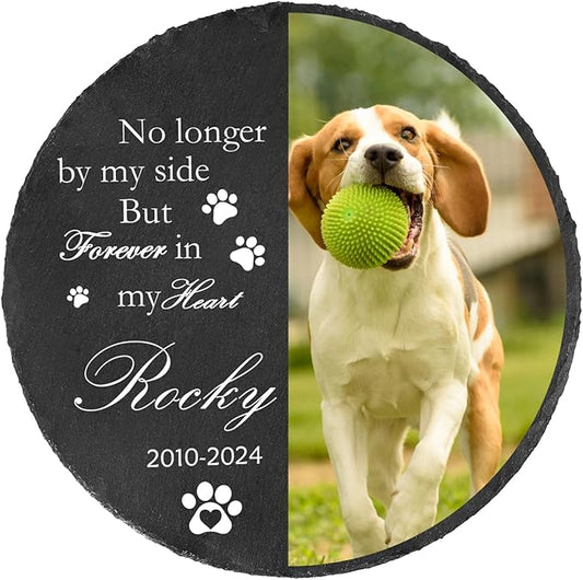 Ships Next Day Personalized Pet Memorial Stone for Loss of Dog Cat, Custom Photo Name Memory Headstone Garden Grave Marker Bereavement Sympathy Gift