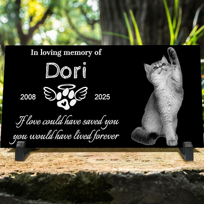 Pet Memorial Stones for Dogs & Cats, Personalized Dog Memorial Plaques for Pet Grave Stones for Outdoor - Cats Headstones, Tombstones for Grave Markers with Photo