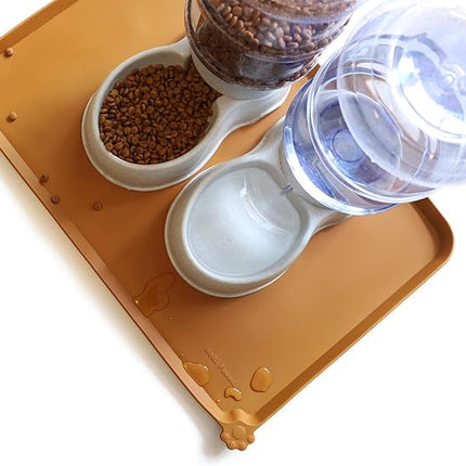 Hoki Found Large Silicone Pet Food Mats Tray - Non Slip Pet Dog Cat Bowl Placemats - Dog Cat Feeding Mat - Waterproof - Butterscotch