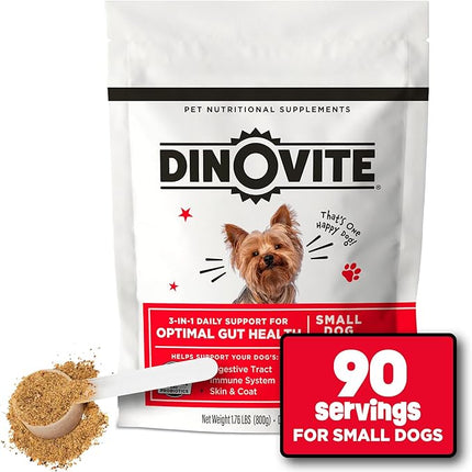 Dinovite Dog Probiotics for Yeast, Itchy Skin and Itchy Ears - Daily Skin & Coat, Digestive, and Immune Support for Small Dogs 1-18lbs – 90-Day Supply, Omega 3 Fatty Acids, Essential Pre & Probiotics
