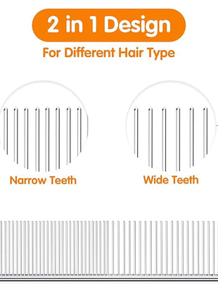 PETTOM Pet Steel Grooming Tool Poodle Finishing Butter Comb 7 1/2-inch L Silver Dog Combs with Rounded Ends Stainless Steel Teeth, Cat Comb for Removing Tangles and Knots
