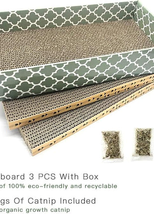 Cat Scratcher Cardboard Scratching Pads Scratch Lounge Bed with Catnip 3PCS Reversible Corrugated Cardboard with Scratch Box