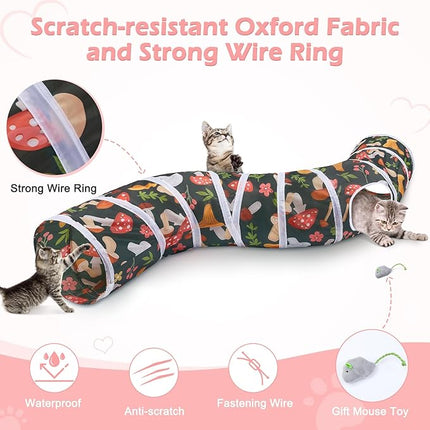 Glittme Cat Tunnel, Cat Tunnels for Indoor Cats, S-Shape Cats Cave with Cat Toys, Foldable Cat Tubes and Tunnels for Cats, Rabbit, Puppy, Guinea Pig