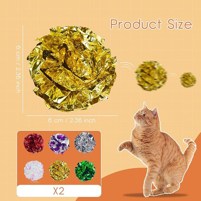Andiker Cat Crinkle Balls, 2.36 Inches 6 Colors 12pcs Cat Balls Chew and Chase Kitten Mylar Crinkle Ball Lightweight Cats Toys for Indoor Cats to Keep Fit and Active(12pcs)