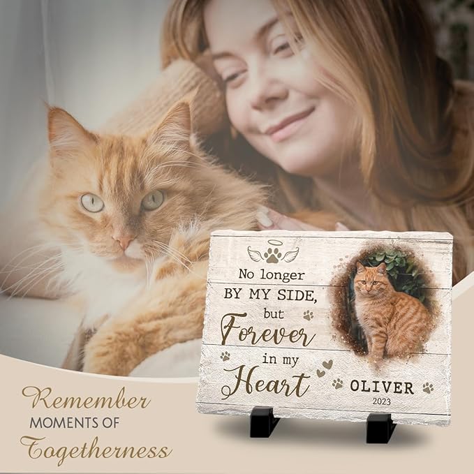 Personalized Rectangle-Shaped Memorial Rock with Cat Paw Prints - Ideal for Pet Lovers Mourning Their Loss - Emotional Remembrance Gift & Dog Lover Gifts for Women