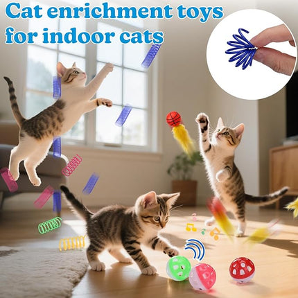 AIERSA Cat Ball Pit for Indoor Cats,Interactive Toy Included 200 Pom Pom Balls and Launcher&Springs&Jingle Balls&Feather Spring Ball,Cats Self Play Enrichment Stimulation Toys for Bored Cat