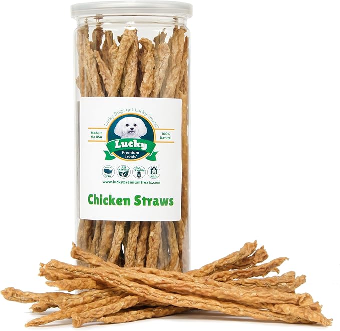 Chicken Jerky Straws Dog Treats – Chicken Sticks for Dogs Made and Sourced in The USA – Natural Single Ingredient Dehydrated Crunchy Treats for All Breeds – 7oz Jar