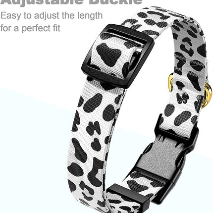 Rnivvi Dog Collar for Small Dogs, Cute Leopard Heavy Duty Adjustable Puppy Collar with Quick Release Buckle for Boy Girl & Female, Pet Accessories for Walking Running, S Length 3/4" Width, White