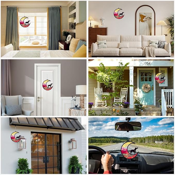 Sun Catchers Indoor Window-Dog Memorial Gifts for Loss of Dog,Dog Kissing Butterfly on The Moon,Personalized Decoration with Name