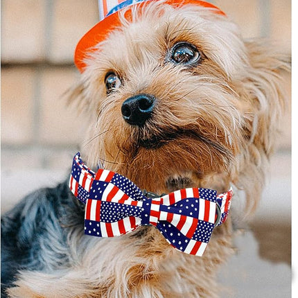 Lionheart glory American Flag Dog Collar 4 of July Independence Patriotic Dog Bow Collars Heavy Duty Adjustable Soft Collar with Bowtie for Large Dogs Pet Gift