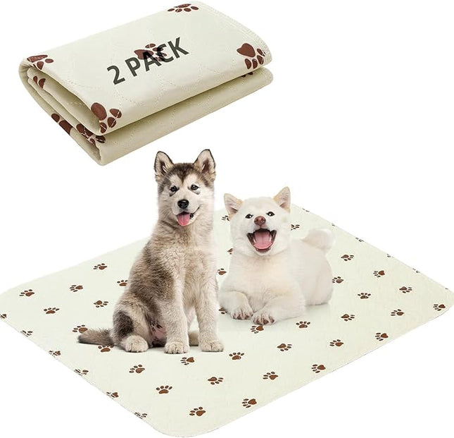 PUPTECK Washable Pee Pads for Dogs - Waterproof Reusable Puppy Potty Training Pads Whelping Mat - Fast Absorption Non-Slip Pet Food Feeding Mat (Beige, 34x36 Inch (Pack of 2))