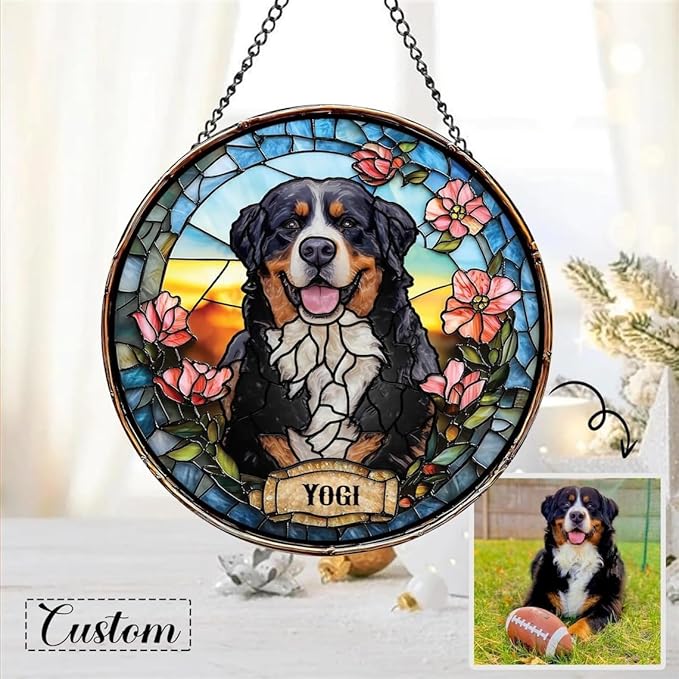 Custom Dog Portrait Stained Glass Light Catcher, Pet Memorial Stained Glass Photo Light Catcher, Staineds Glass Dog Memorial, Loss of Dogs Sympathy Gift Personalized, Pet Loss Gift /1