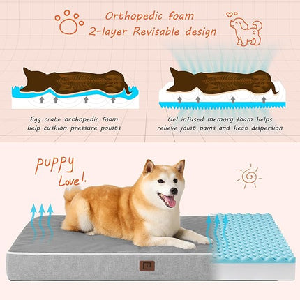 EHEYCIGA Waterproof Dog Bed Orthopedic 35"x23", Memory Foam Pet Bed for Larged Size Dogs, Washable Pet Mat with Removable Cover, Grey