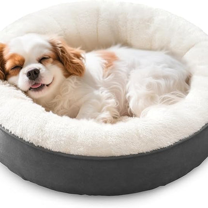 Love's cabin Round Donut Cat and Dog Cushion Bed, 25in Pet Bed for Small or Medium Dogs, Anti-Slip & Water-Resistant Bottom, Soft Durable Fabric Pet Beds, Washable Calming Cat & Dog Bed Dark Grey
