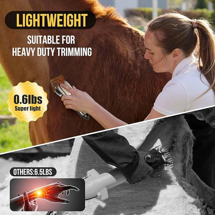 Horse Clippers Cordless Quiet, Professional Livestock Clippers with 4 Guide Guards, Electric Rechargeable Cordless Grooming Clippers for Horse, Cats and Dogs