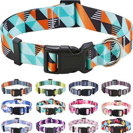 Dog Collar with Bohemia Floral Tribal Geometric Patterns - Soft Ethnic Style Collar Adjustable for Small Medium Large Dogs (Geometry,XS)