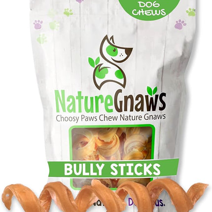 Nature Gnaws Bully Stick Springs for Dogs 7-8" (6 Count) - Long Lasting for Aggressive Chewers - Natural Curly Beef Dog Chew Bones - Rawhide Free