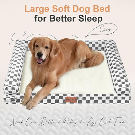 Large Dog Bed Orthopedic Washable: Beds Bolster XXL Bed Big XLarge Dogs Egg Crate Foam Sofa Couch Waterproof Removable Cover - Dark Grey Grid