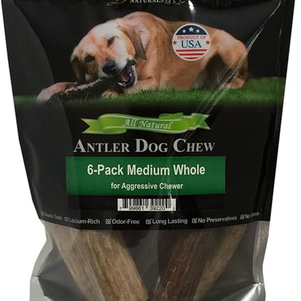Elk Antler Dog Chews | Long-Lasting A-Grade Premium Elk Antler Chews for Dogs from Naturally Shed Elk Antlers Collected in The USA, Whole, Medium (Pack of 6)