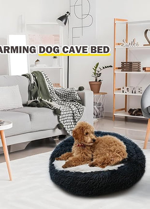 Cat Bed for Indoor Cats, Calming Cozy Cave with Self-Warming Plush, Entire Bed Machine Washable & Anti-Slip Base, Breathable Pet Bed for Small Cats&Dogs All Seasons (Dark Gray, 20 * 20inch)
