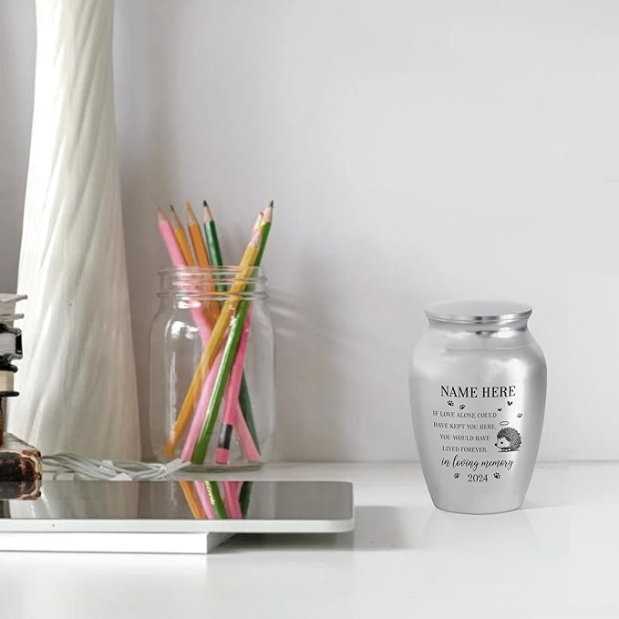 Artsy Woodsy Personalized Hedgehog Pet Memorial Cremation Mini Urn, Decorative Keepsake Small Urns for Ashes 2.56 inch, Remembrance Gifts for Pet Lovers in Loving Memory (02, 2.56x1.77)