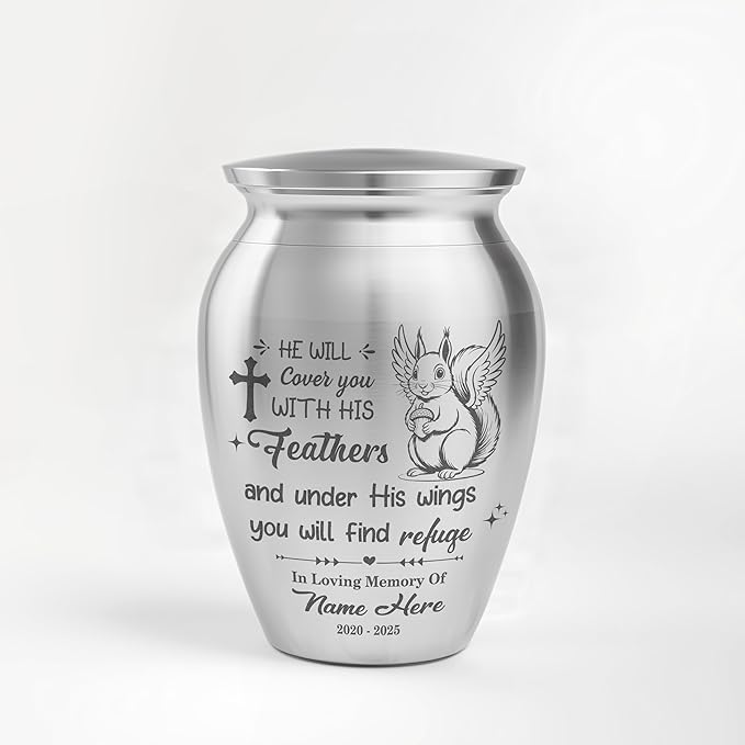 Artsy Woodsy Squirrel Memorial Mini Urn for Human Ashes Keepshake, Decorative Keepsake Urn with Engraved Squirrel 2.56 inch, Small Memorial Gifts for Pet Lovers (04, 2.56 x 1.77)