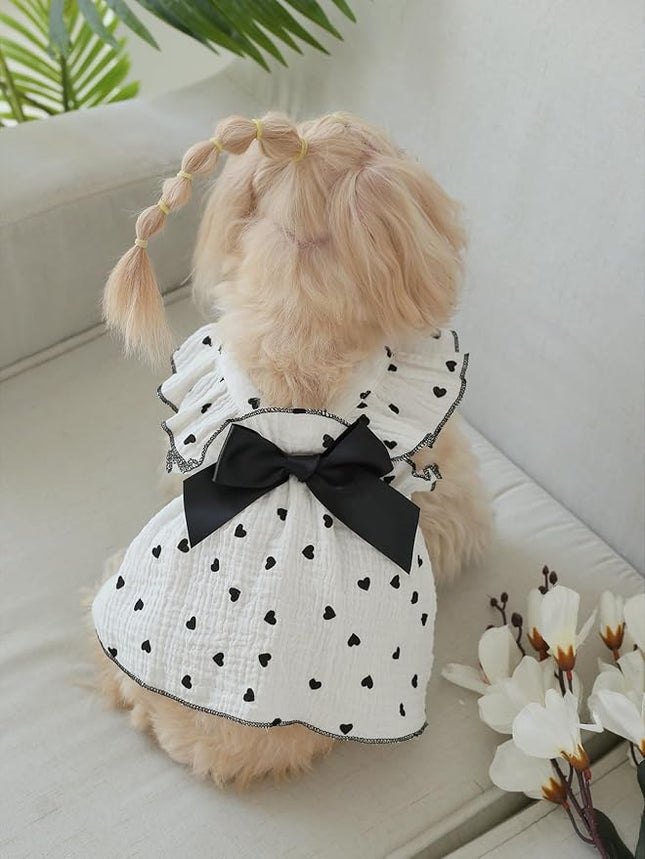 QWINEE 2pc Cute Heart Pattern Dog Dress Ruffle Trim Princess Dress Cat Vest Dress Lace Trim Summer Dress Pet Clothes for Small Medium Cats Dogs Kitten Puppy Black Multi XX-Large