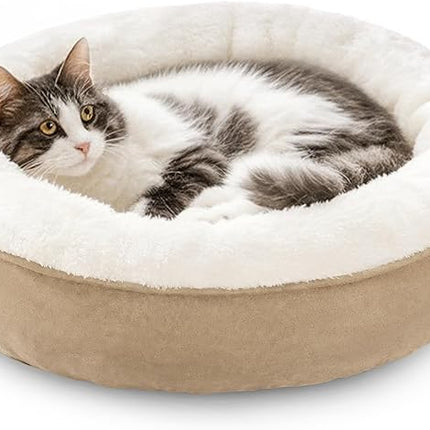 Love's cabin Round Donut Cat and Dog Cushion Bed, 20in Pet Bed for Cats or Small Dogs, Anti-Slip & Water-Resistant Bottom, Super Soft Durable Fabric Pet beds, Washable Luxury Cat & Dog Bed Camel