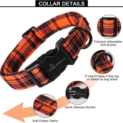 ARING PET Halloween Dog Collar-Cute Fall Dog Collar for Small Dogs, Cotton Halloween Orange Grid Dog Collars for Small Medium Large Female and Male Dogs