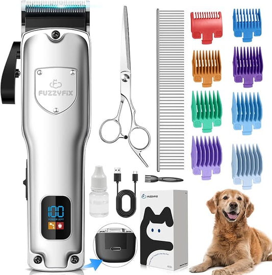 Dog Clippers for Grooming for Thick Heavy Coats, Professional Low Noise Dog Grooming Clippers Supplies Kit Rechargeable Stainless Steel Hair Trimmer with Ceramic Blade for Dogs Cats Pet