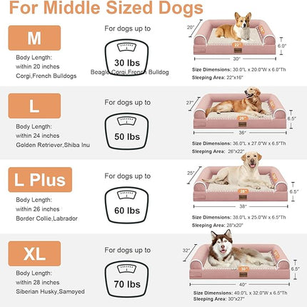 Large Dog Bed Orthopedic Washable: Beds Bolster XL Bed Big XLarge Dogs Memory Foam Couch Sofa Waterproof with Removable Cover - Pink