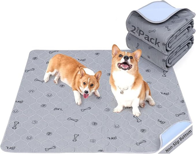 Washable Pee Pads for Dogs, 2Pack Reusable Puppy Pads, Absorbent Whelping Pads with Bone Print, Non-Slip Waterproof Pet Training Pads for Couch, Crate, Potty Training 18x24