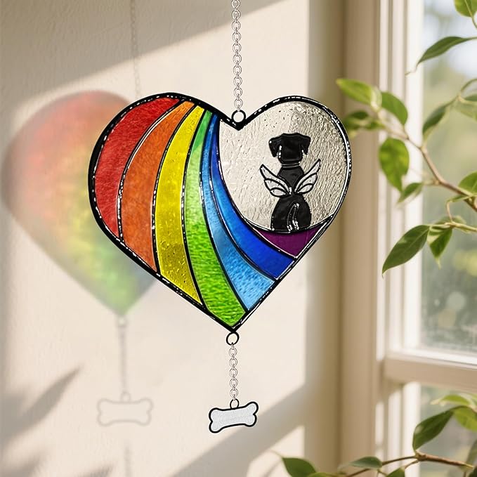 Stained Glass Rainbow Bridge Dog Memorial Gifts for Loss of Dog, Window Hanging Dog Memorial Suncatcher Sympathy Passing Away Pet Memorial Bereavement Dog Gifts, Angel Dog