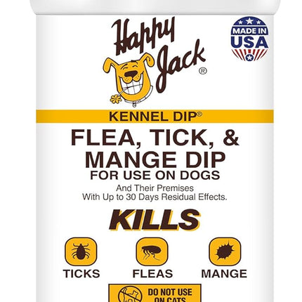 Happy Jack Kennel Dip Dog Flea and Tick Treatment & Prevention, Made in USA, Spray Yard & Home 30-Day Control, Kills Fleas, Ticks, Deer Ticks, Mange, Lice, for Puppies, Small to Large Dogs (16 oz)