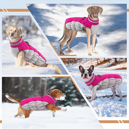 Large Dog Coat, XXLarge Dog Winter Coat, Waterproof Pet Jacket with Back Zipper,Extra Large Pet Coats, Warm Fleece Jacket with D-Ring, Windproof Winter Clothes Golden Retriever,Rose Red,XXL