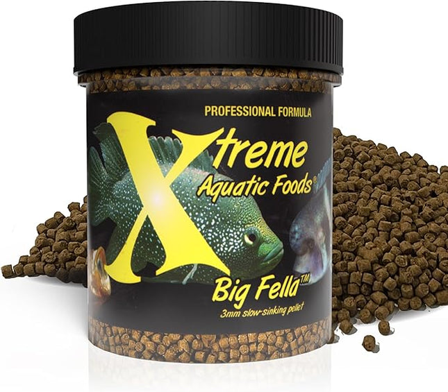 Xtreme Big Fella 3.0mm Pellets: Professional Nutrition for Medium to Large Cichlid/Community Fish - Boost Immune & Digestive Health, Color & Energy, Max Protein Fish Food – USA Farm Grown (2.5oz)