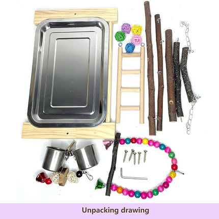 Bird Playground Parrot Playstand Parakeet Gym Playpen Cockatiel Play Stand Wood Perch Exercise Activity Center Ladders Feeder Cups Cage Accessories Swing Chew Toys for Cockatoo Budgie Lovebird Finch
