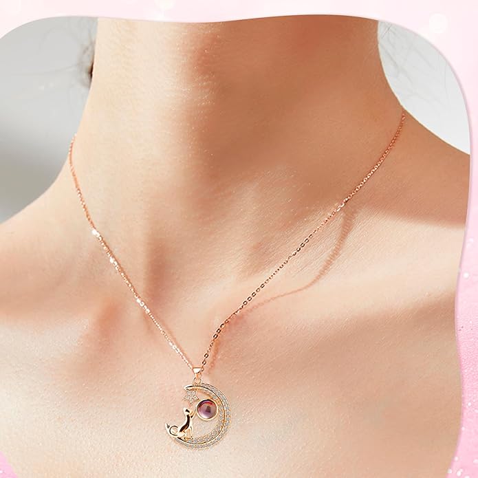 Personalized Picture Necklace with picture inside Custom Projection Necklace Cat/Dog Paw Print Pet Memorial Necklaces for Pet Lovers, Photo Gifts for Anniversary Dog Lovers