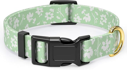 Rnivvi Dog Collar for Medium Dogs, Cute Floral Heavy Duty Adjustable Puppy Collar with Quick Release Buckle for Girl & Female, Pet Accessories for Walking Running, M Length 1" Width, Green