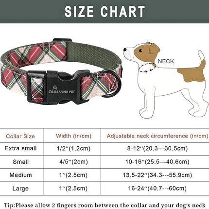 ARING PET Christmas Dog Collar, Cute Red Green Plaid Cotton Lightweight Pet Puppy Collars for Small Medium Large Dogs-L