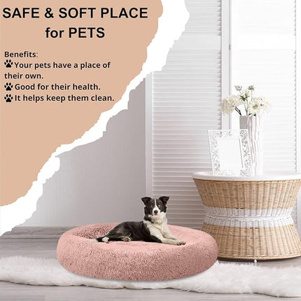 SAVFOX Plush Calming Dog & Cat Beds - Donut Shaped, Comfy Cuddler in Faux Fur, Washable, Multiple Sizes XS-XXL
